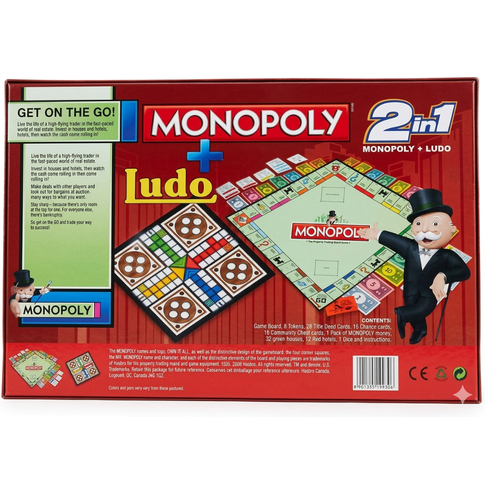 2-in-1 Ultimate Family Game Night: Monopoly & Ludo Deluxe Combo